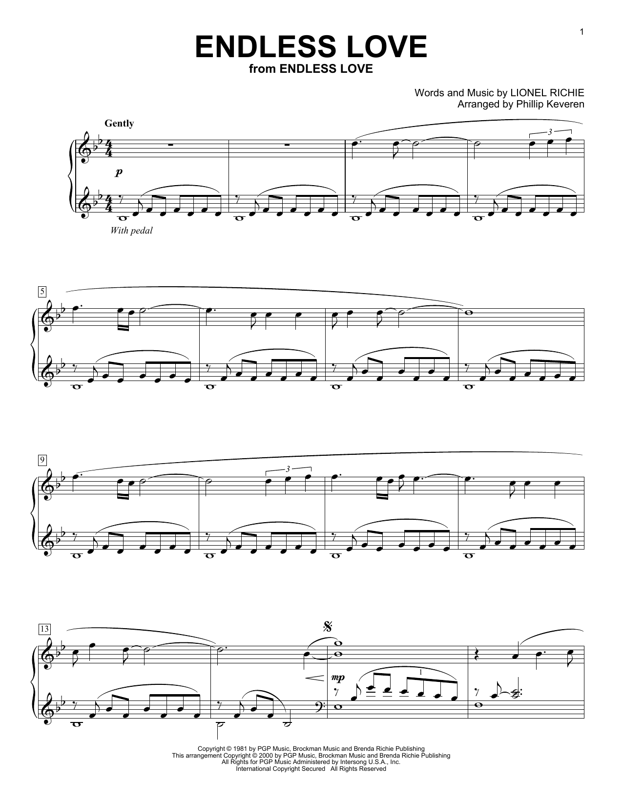 Lionel Richie & Diana Ross Endless Love (arr. Phillip Keveren) Sheet Music Notes & Chords for Piano Solo - Download or Print PDF