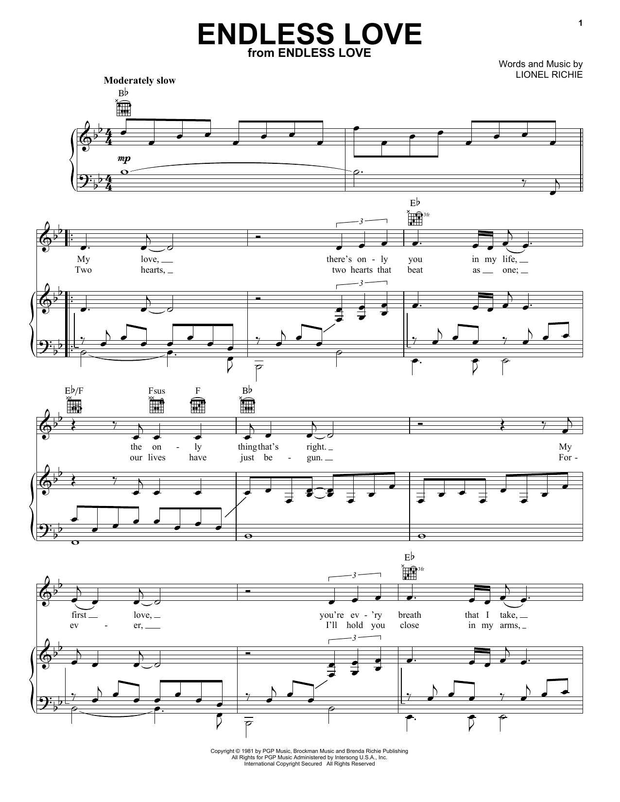 Lionel Richie & Diana Ross Endless Love Sheet Music Notes & Chords for Easy Piano - Download or Print PDF