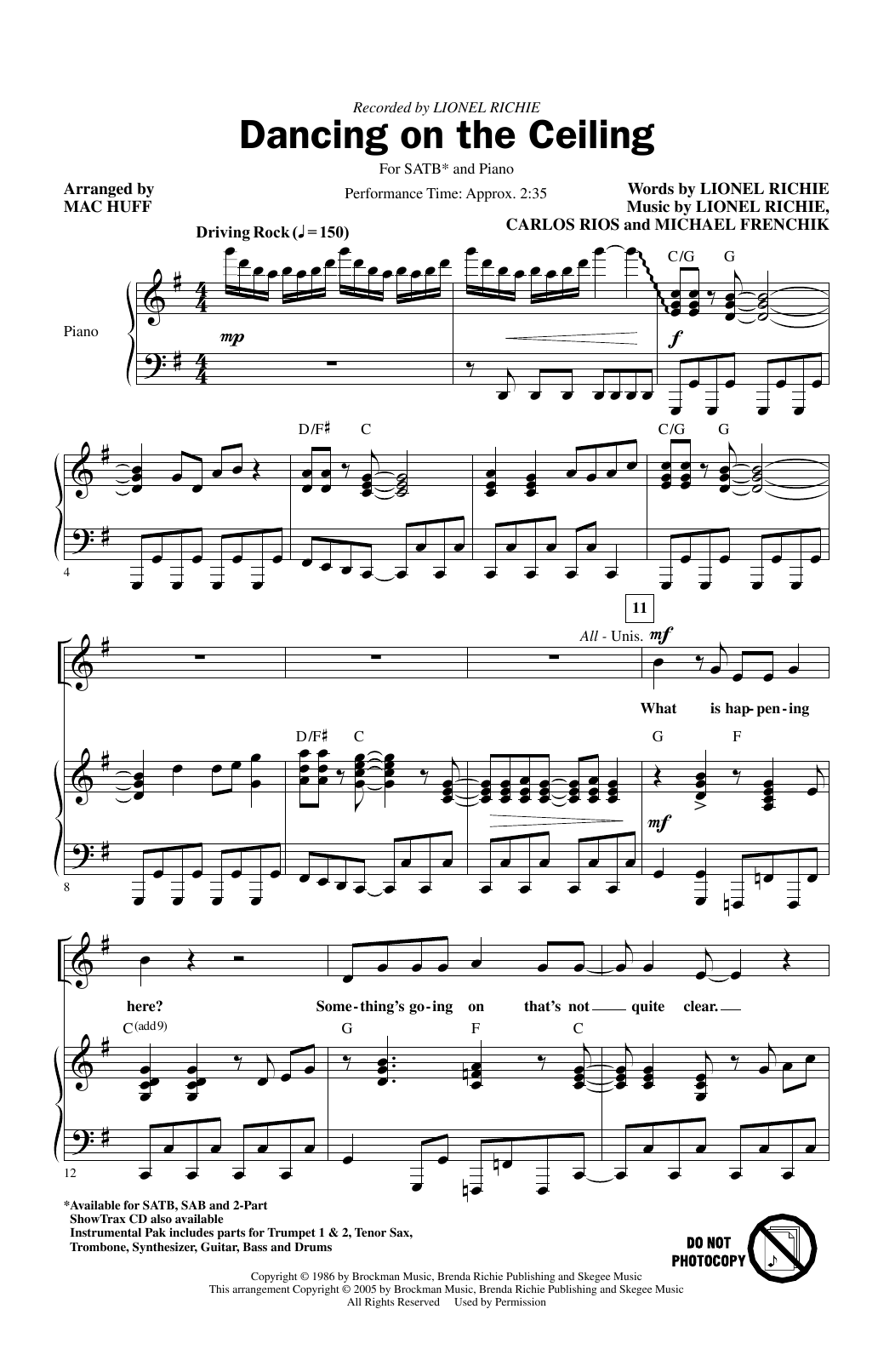 Lionel Richie Dancing On The Ceiling (arr. Mac Huff) Sheet Music Notes & Chords for SATB Choir - Download or Print PDF