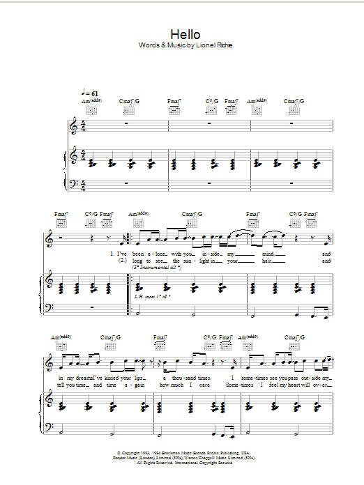 Lionel Richie Hello Sheet Music Notes & Chords for Violin - Download or Print PDF