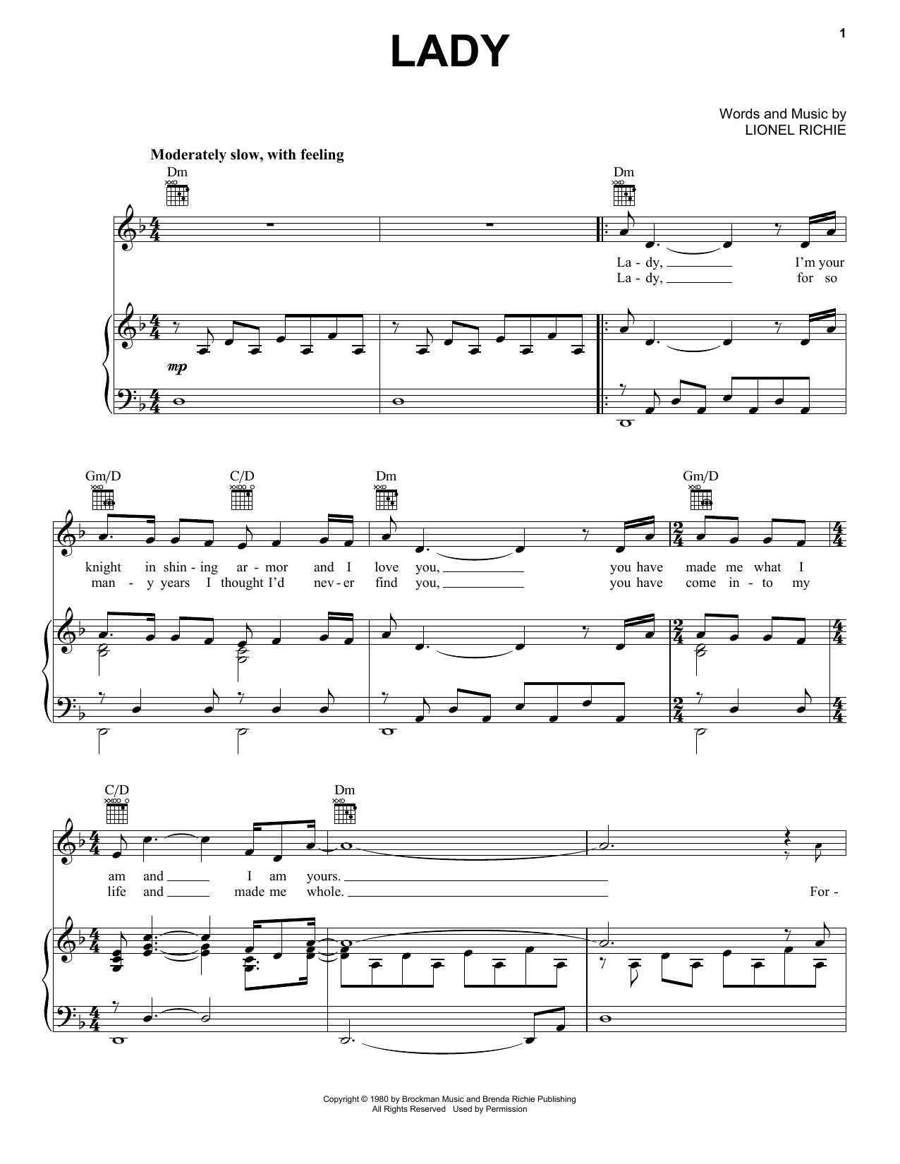 Lionel Richie Lady Sheet Music Notes & Chords for Accordion - Download or Print PDF