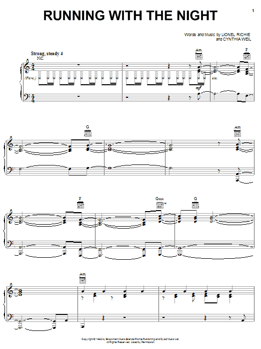 Lionel Richie Running With The Night Sheet Music Notes & Chords for Piano, Vocal & Guitar (Right-Hand Melody) - Download or Print PDF