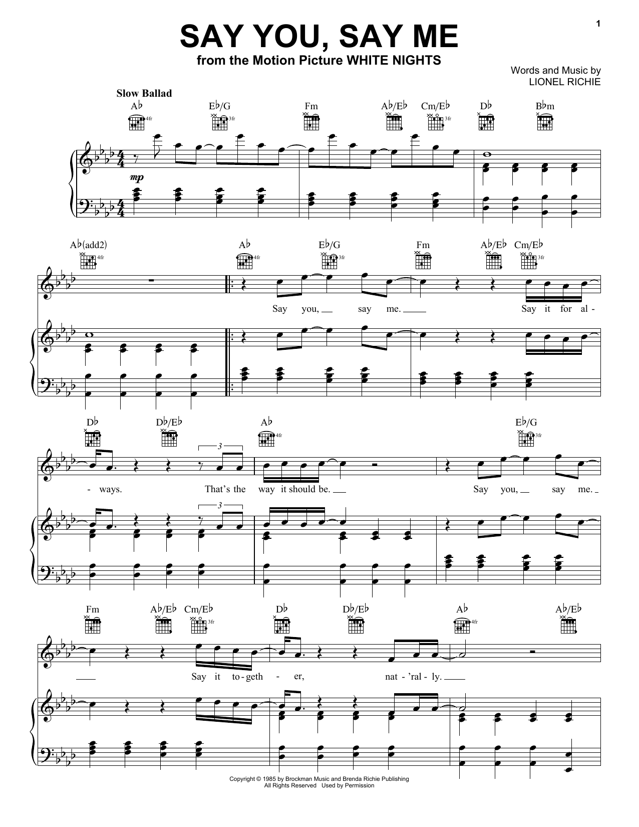 Lionel Richie Say You, Say Me Sheet Music Notes & Chords for Guitar Tab - Download or Print PDF