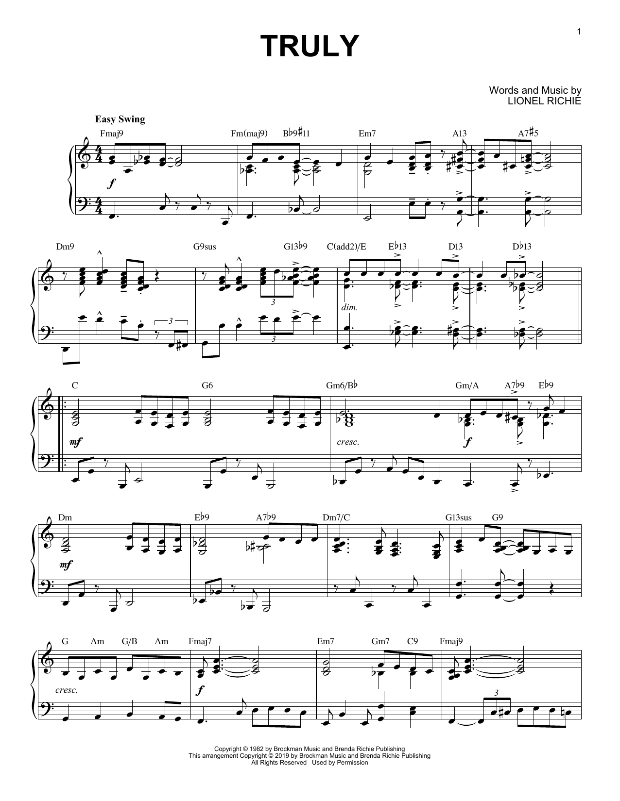 Lionel Richie Truly [Jazz version] Sheet Music Notes & Chords for Piano Solo - Download or Print PDF