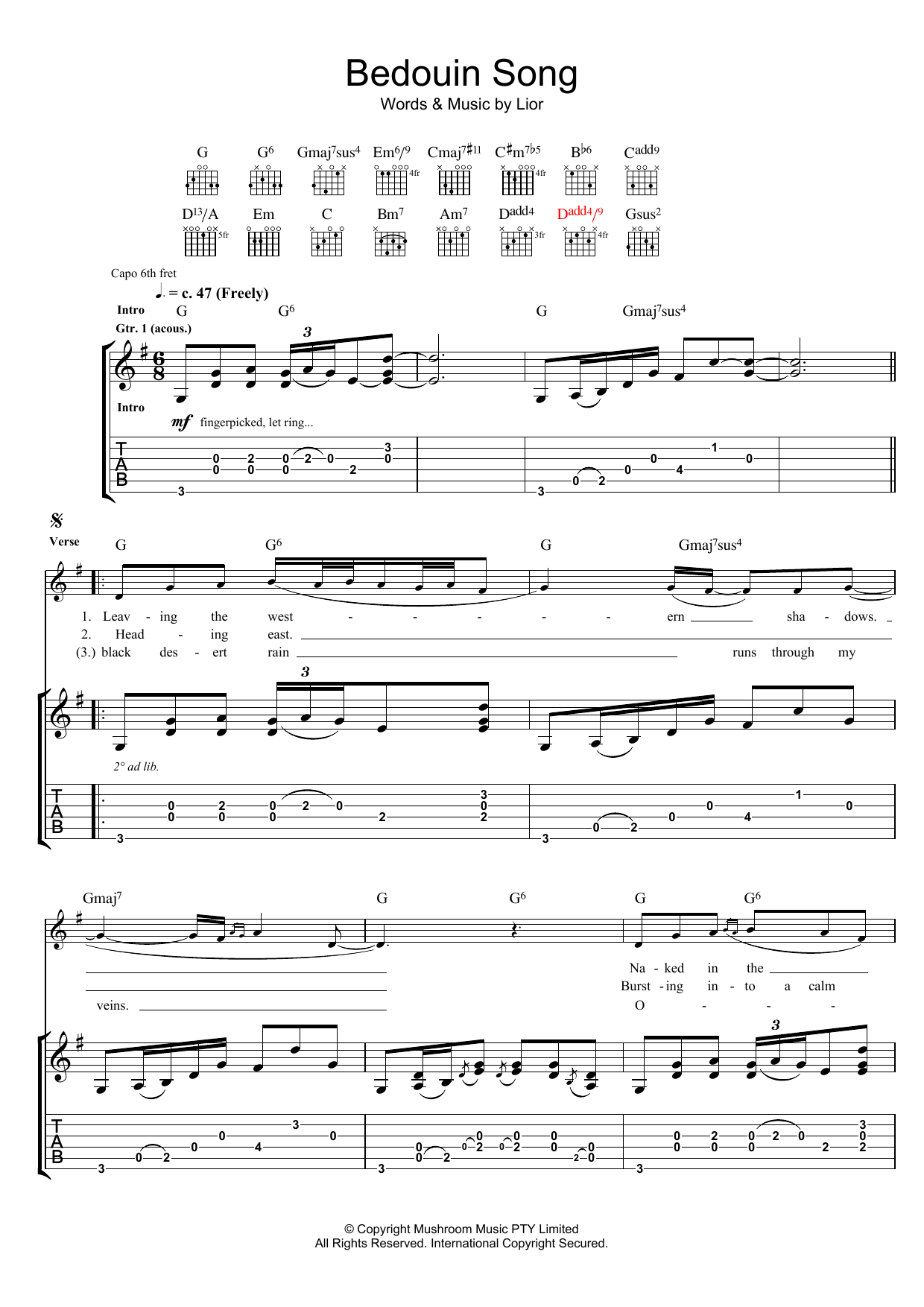 Lior Bedouin Song Sheet Music Notes & Chords for Guitar Tab - Download or Print PDF