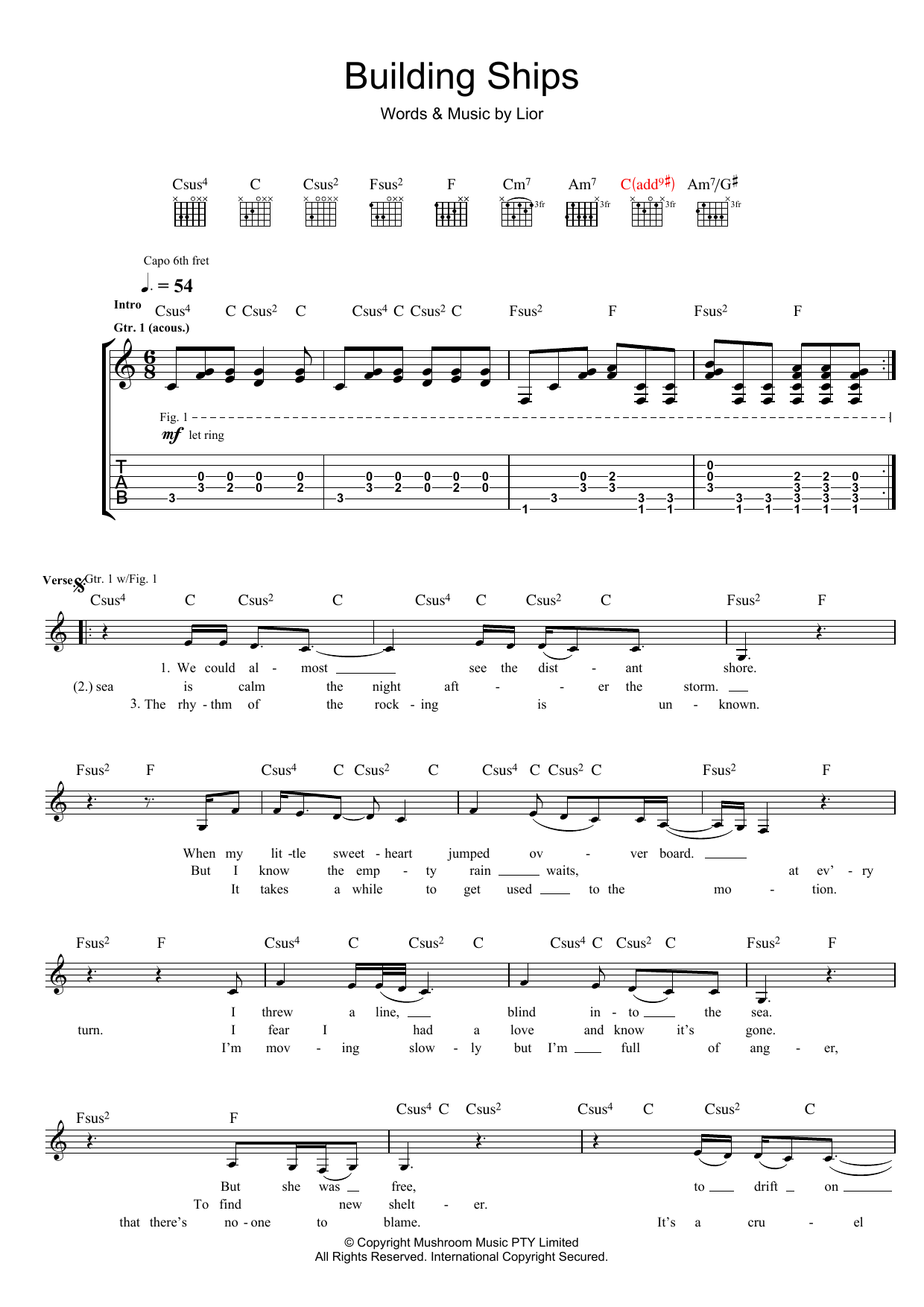 Lior Building Ships Sheet Music Notes & Chords for Guitar Tab - Download or Print PDF