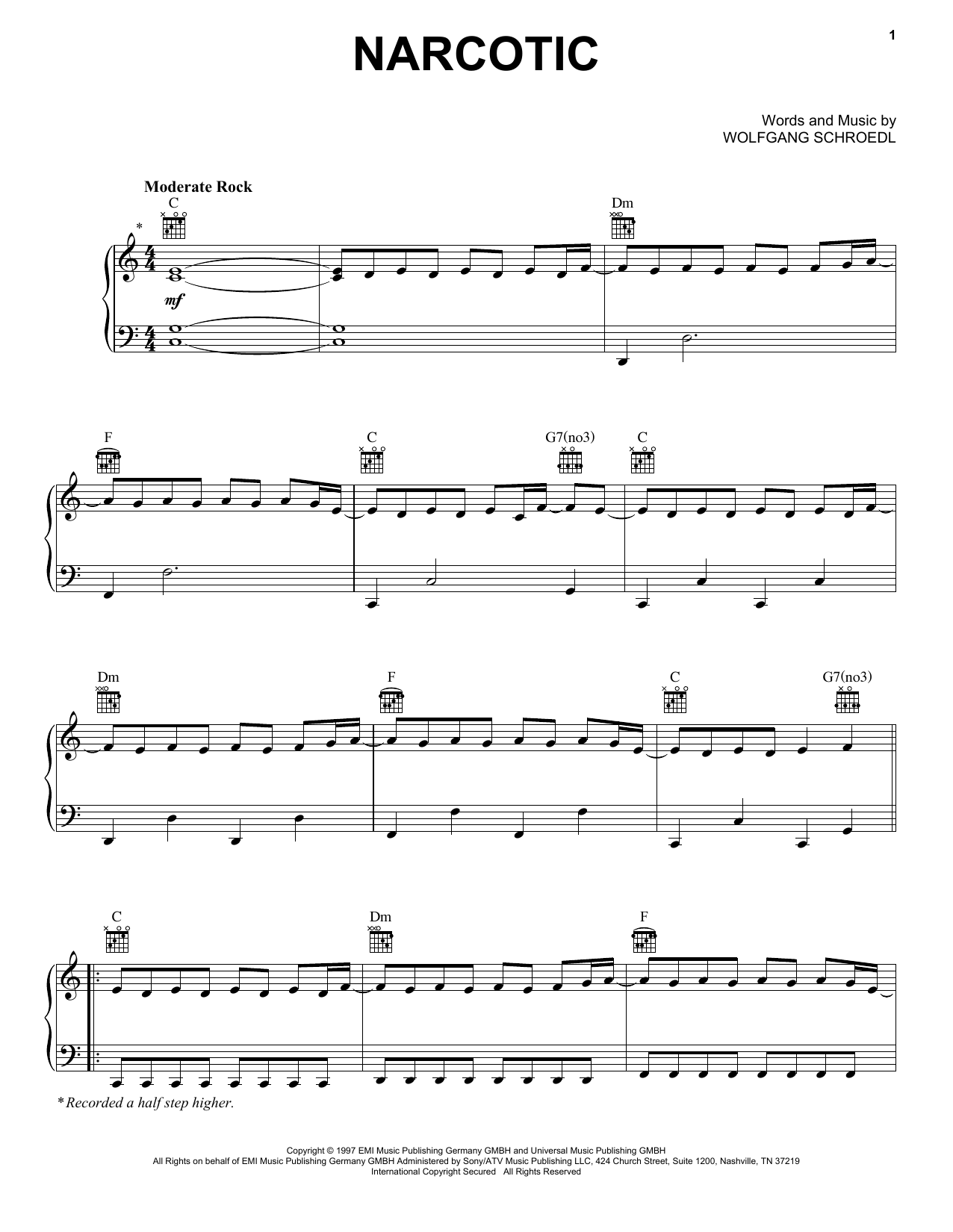 Liquido Narcotic Sheet Music Notes & Chords for Piano, Vocal & Guitar (Right-Hand Melody) - Download or Print PDF