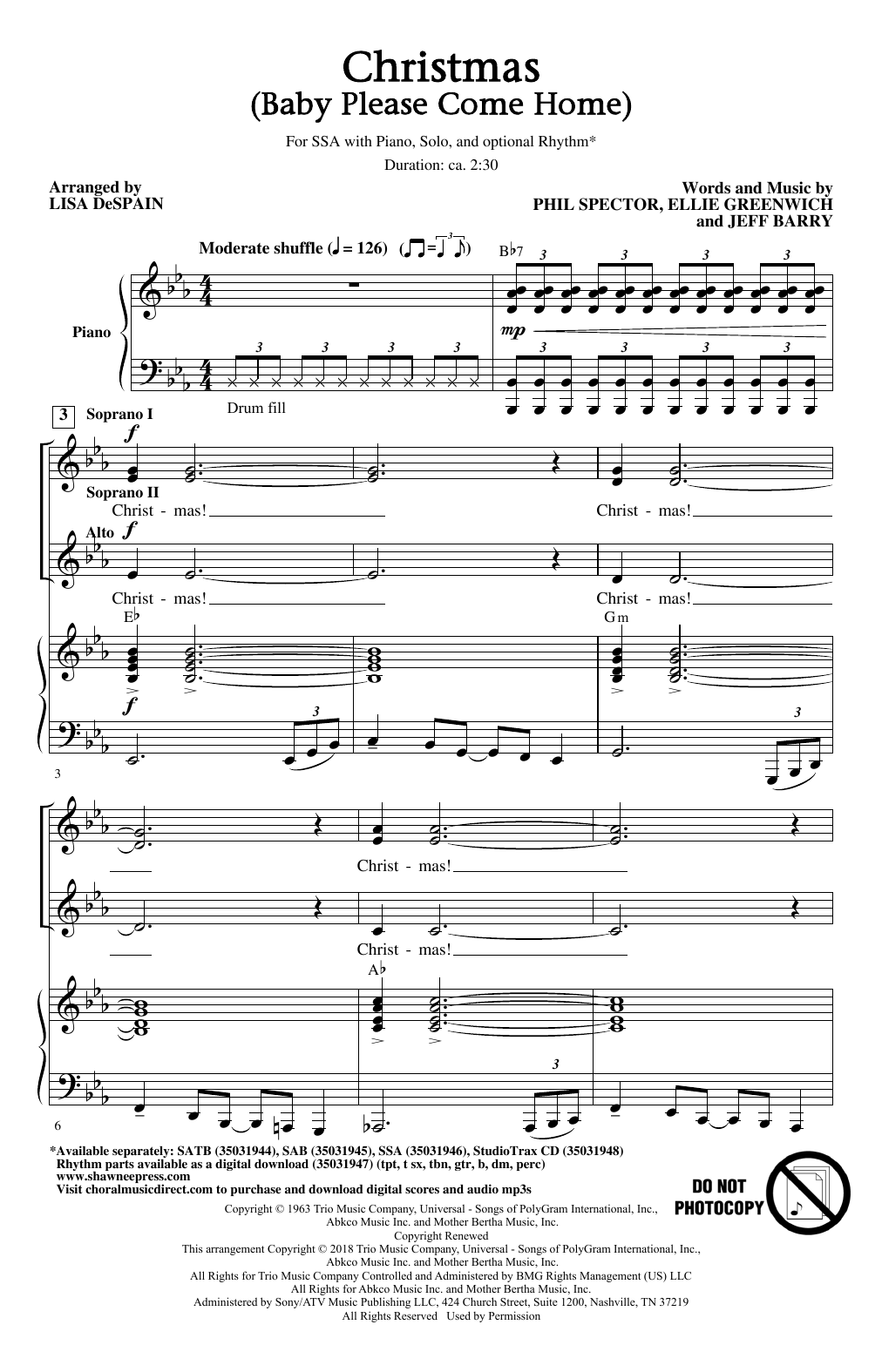 Lisa DeSpain Christmas (Baby Please Come Home) Sheet Music Notes & Chords for SSA - Download or Print PDF
