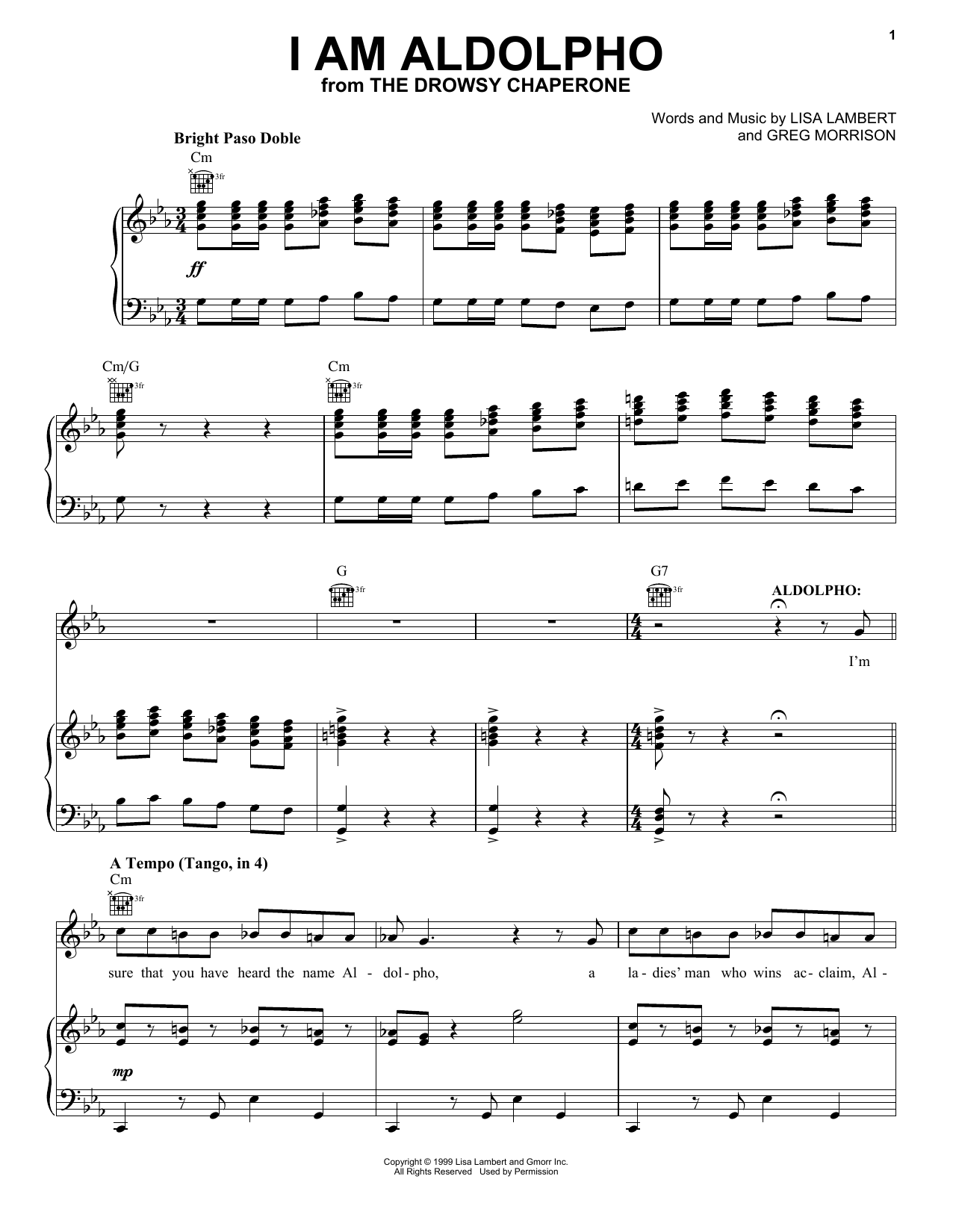 Lisa Lambert and Greg Morrison I Am Aldolpho (from The Drowsy Chaperone Musical) Sheet Music Notes & Chords for Vocal Pro + Piano/Guitar - Download or Print PDF