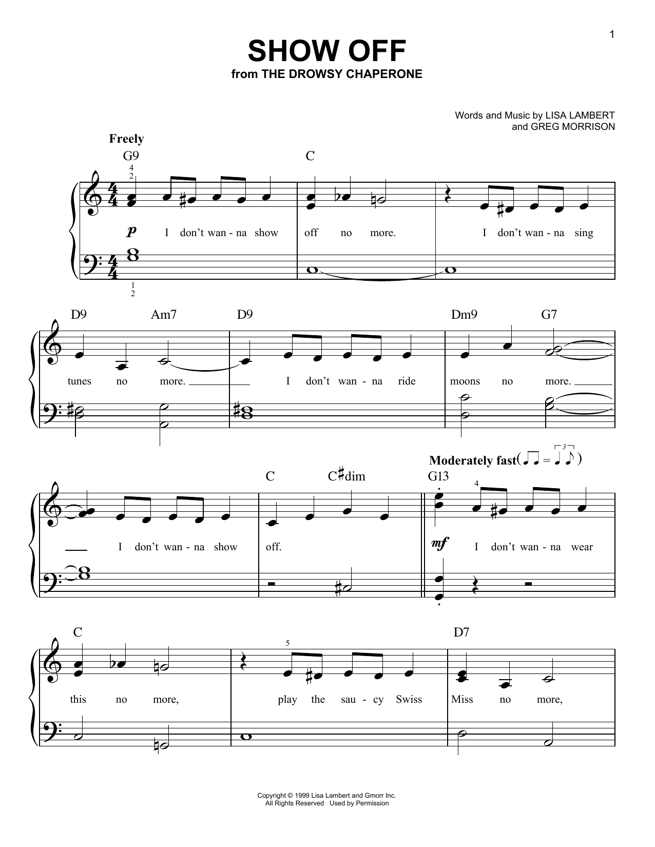 Lisa Lambert Show Off (from The Drowsy Chaperone) Sheet Music Notes & Chords for Very Easy Piano - Download or Print PDF