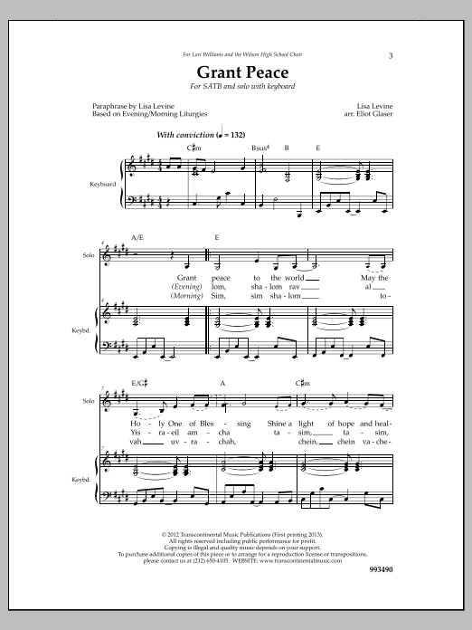 Lisa Levine Grant Peace Sheet Music Notes & Chords for Choral - Download or Print PDF
