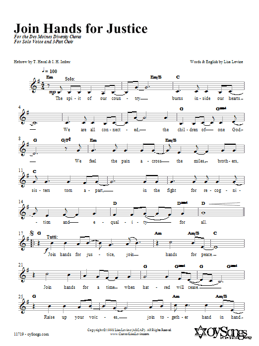 Lisa Levine Join Hands in Justice Sheet Music Notes & Chords for 3-Part Mixed - Download or Print PDF