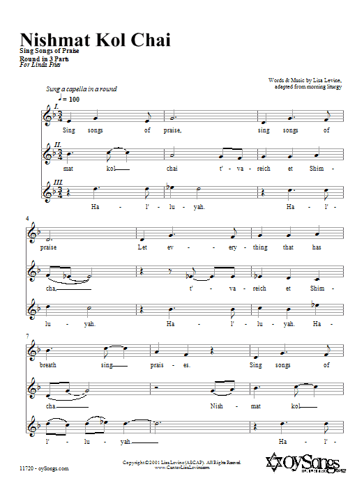 Lisa Levine Nishmat Kol Chai Sheet Music Notes & Chords for 3-Part Mixed - Download or Print PDF
