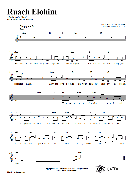 Lisa Levine Ruach Elohim Sheet Music Notes & Chords for Choral - Download or Print PDF