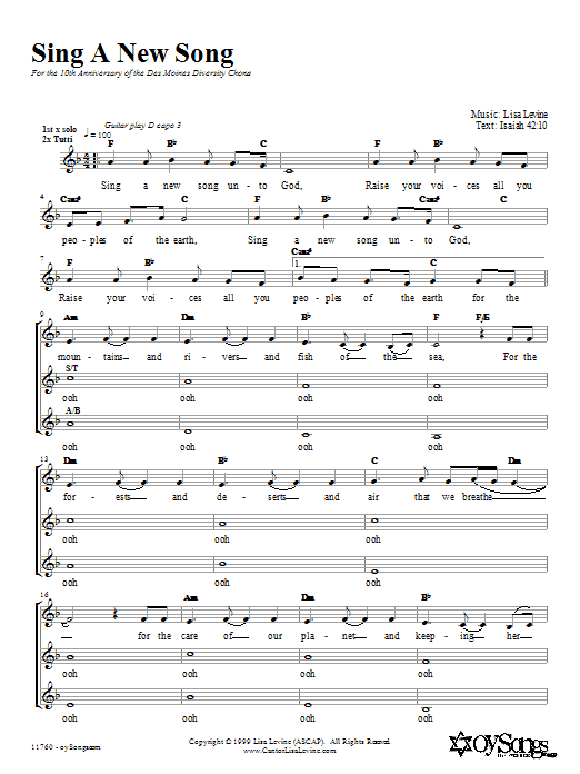 Lisa Levine Sing a New Song Sheet Music Notes & Chords for 2-Part Choir - Download or Print PDF
