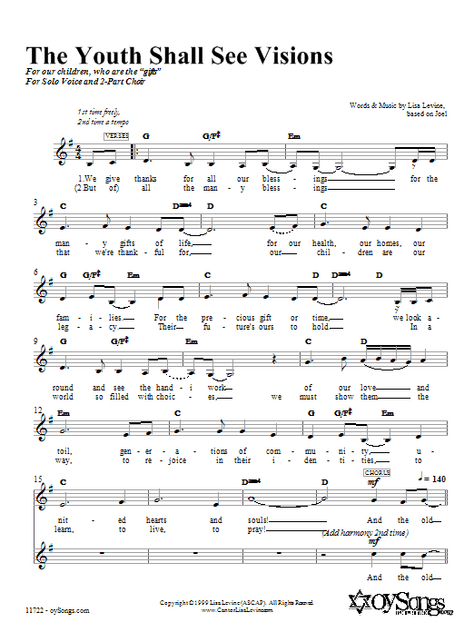 Lisa Levine The Youth Shall See Visions Sheet Music Notes & Chords for 2-Part Choir - Download or Print PDF