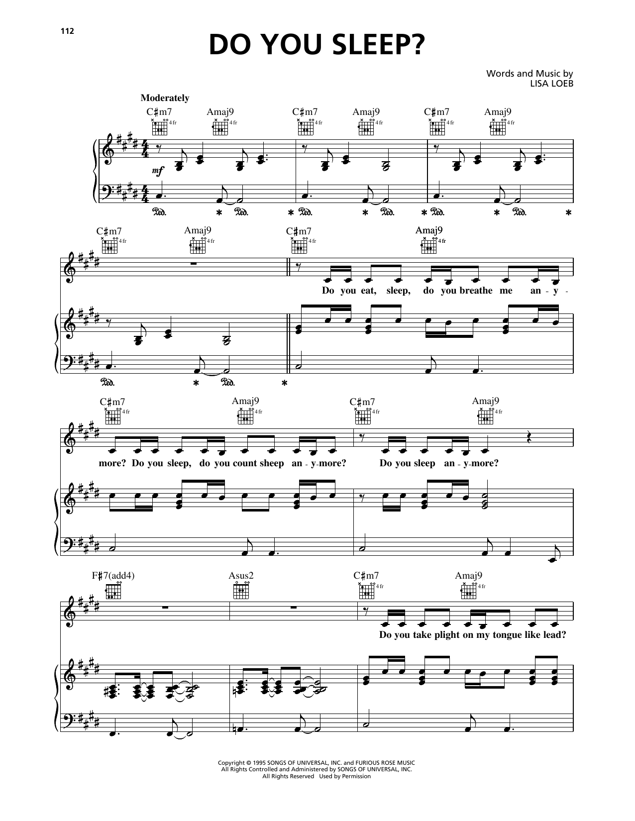 Lisa Loeb & Nine Stories Do You Sleep? Sheet Music Notes & Chords for Piano, Vocal & Guitar Chords (Right-Hand Melody) - Download or Print PDF