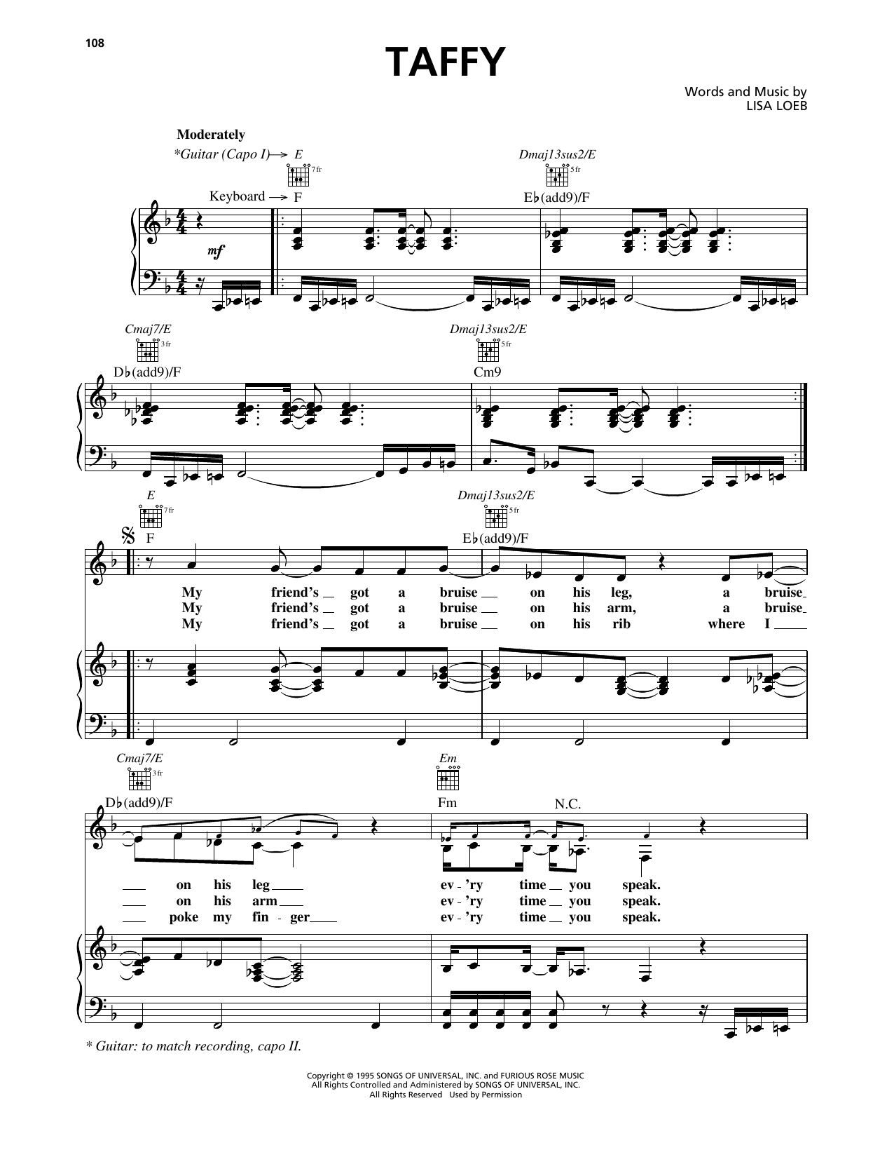 Lisa Loeb & Nine Stories Taffy Sheet Music Notes & Chords for Piano, Vocal & Guitar Chords (Right-Hand Melody) - Download or Print PDF