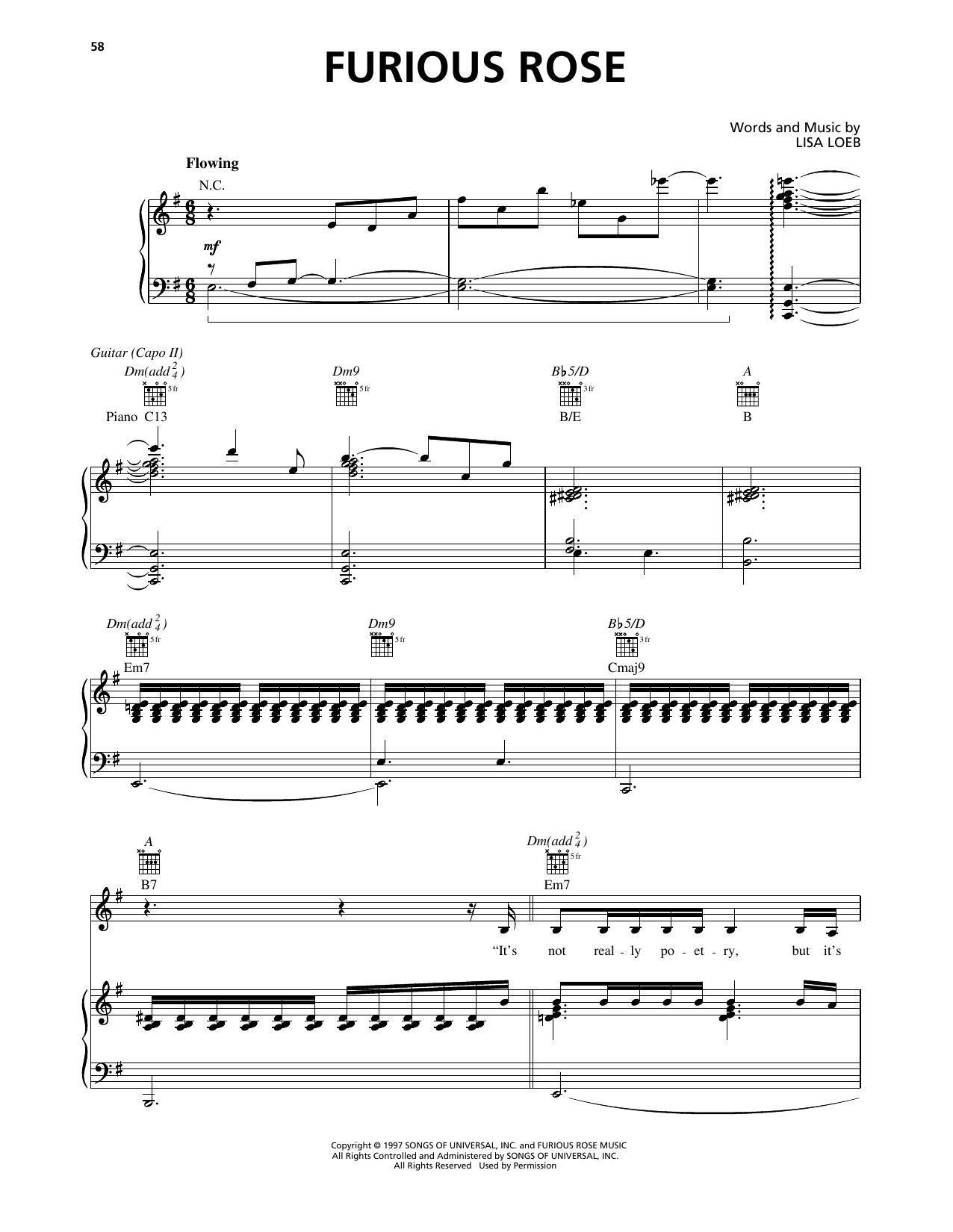 Lisa Loeb Furious Rose Sheet Music Notes & Chords for Piano, Vocal & Guitar Chords (Right-Hand Melody) - Download or Print PDF Lisa Loeb Furious Rose Sheet Music Notes & Chords for Piano, Vocal & Guitar Chords (Right-Hand Melody) - Download or Print PDF