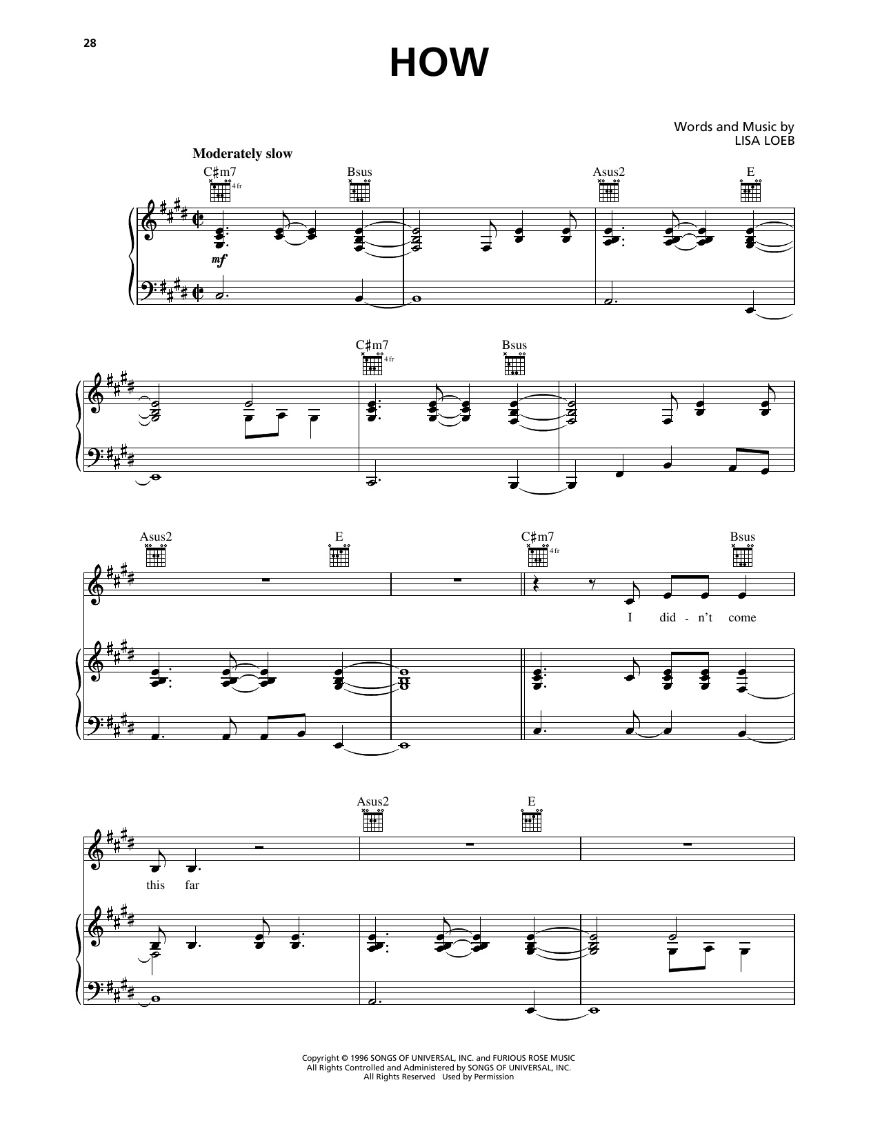 Lisa Loeb How Sheet Music Notes & Chords for Piano, Vocal & Guitar Chords (Right-Hand Melody) - Download or Print PDF
