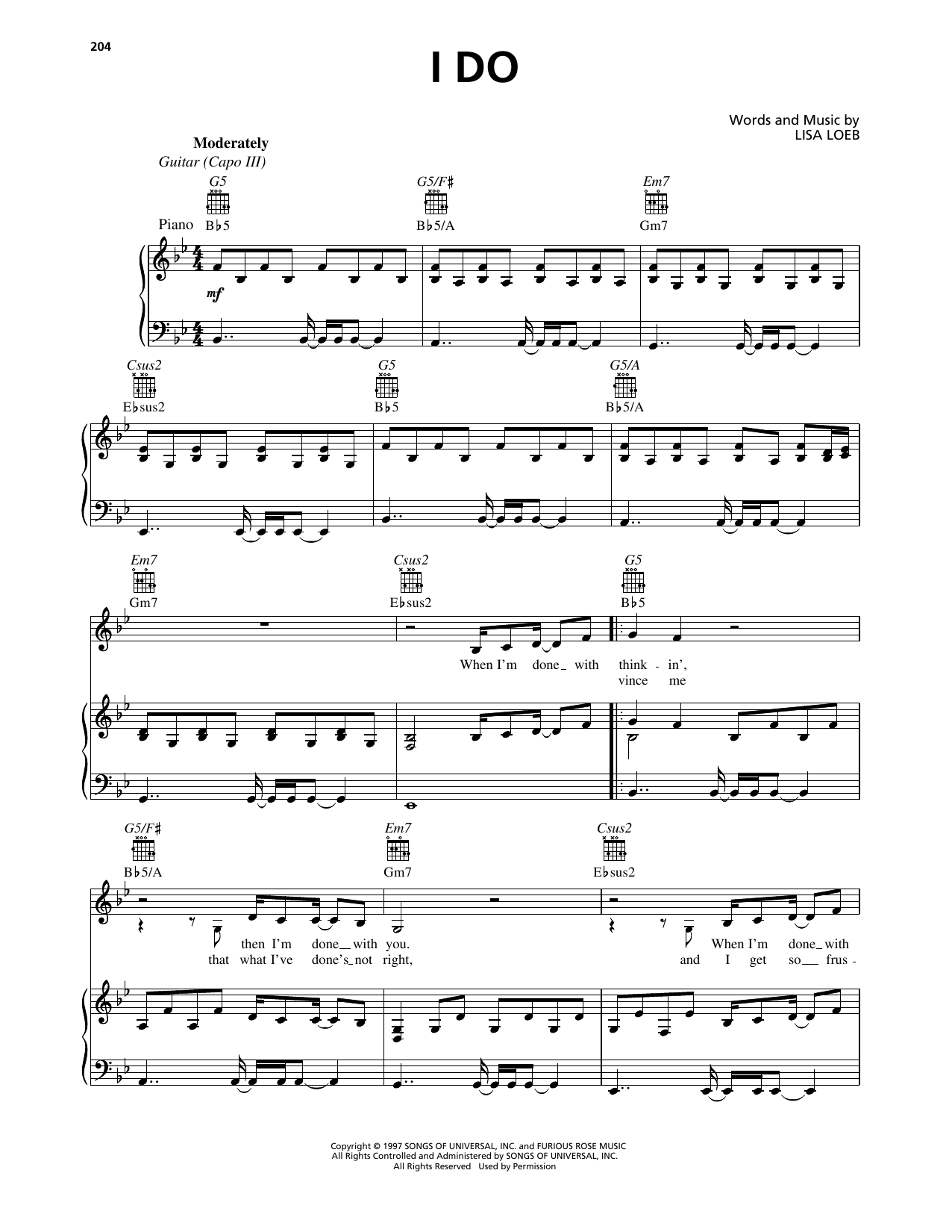 Lisa Loeb I Do Sheet Music Notes & Chords for Piano, Vocal & Guitar Chords (Right-Hand Melody) - Download or Print PDF