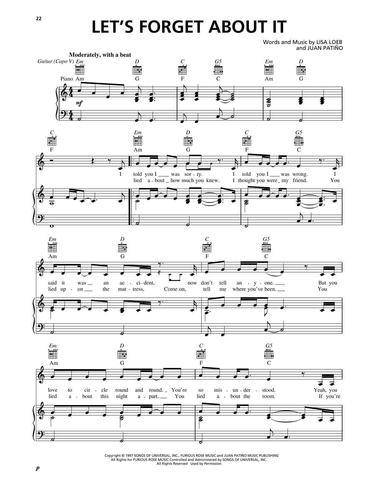 Lisa Loeb Let's Forget About It Sheet Music Notes & Chords for Piano, Vocal & Guitar Chords (Right-Hand Melody) - Download or Print PDF