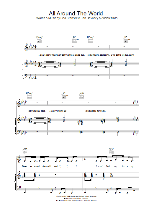 Lisa Stansfield All Around The World Sheet Music Notes & Chords for Piano, Vocal & Guitar - Download or Print PDF