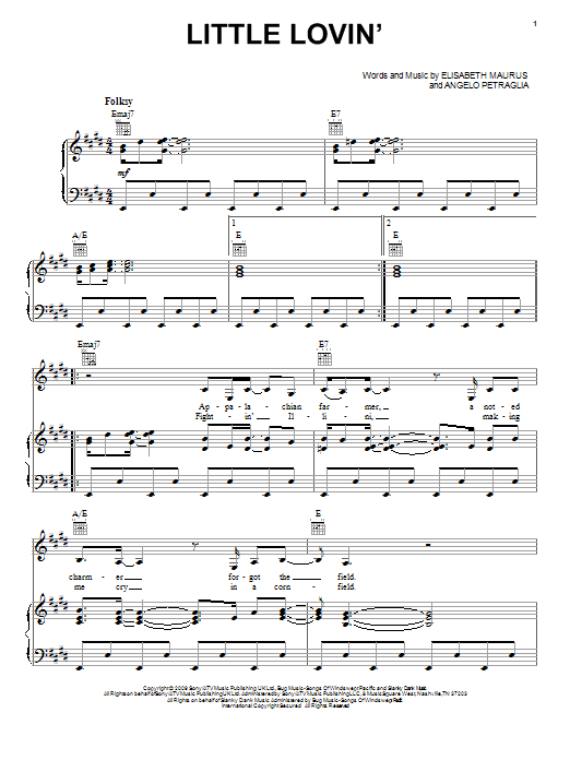 Lissie Little Lovin' Sheet Music Notes & Chords for Piano, Vocal & Guitar (Right-Hand Melody) - Download or Print PDF