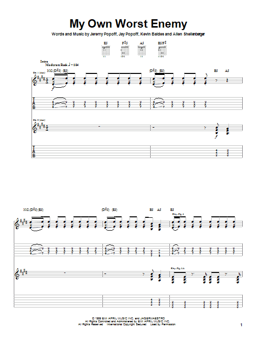 Lit My Own Worst Enemy Sheet Music Notes & Chords for Guitar Lead Sheet - Download or Print PDF