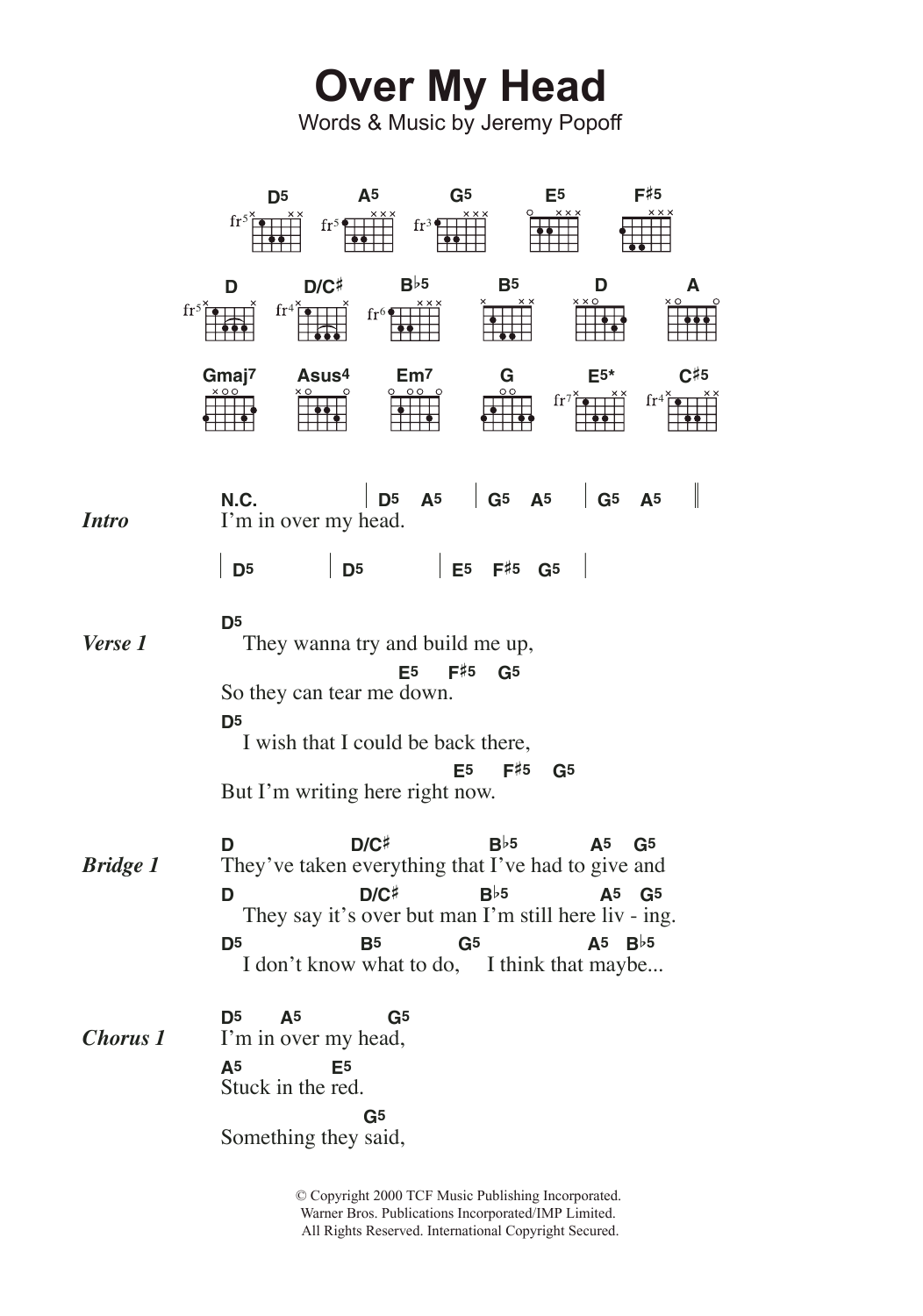 Lit Over My Head Sheet Music Notes & Chords for Lyrics & Chords - Download or Print PDF