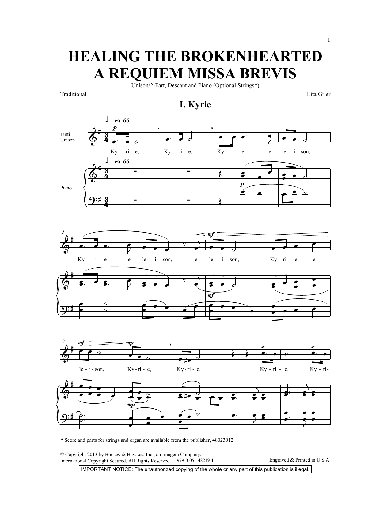 Lita Grier Healing The Brokenhearted (A Requiem Missa Brevis) Sheet Music Notes & Chords for SSA - Download or Print PDF