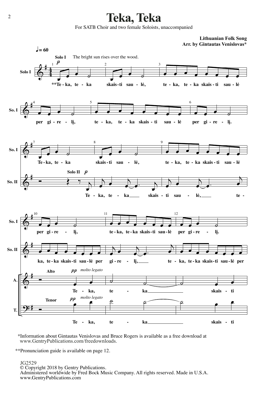 Lithuanian Folk Song Teka, Teka (arr. Gintautas Venislovas) Sheet Music Notes & Chords for SATB Choir - Download or Print PDF