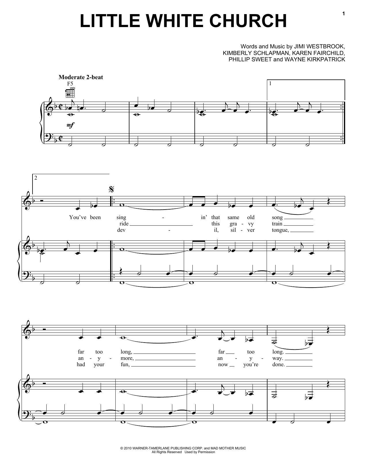 Little Big Town Little White Church Sheet Music Notes & Chords for Piano, Vocal & Guitar (Right-Hand Melody) - Download or Print PDF