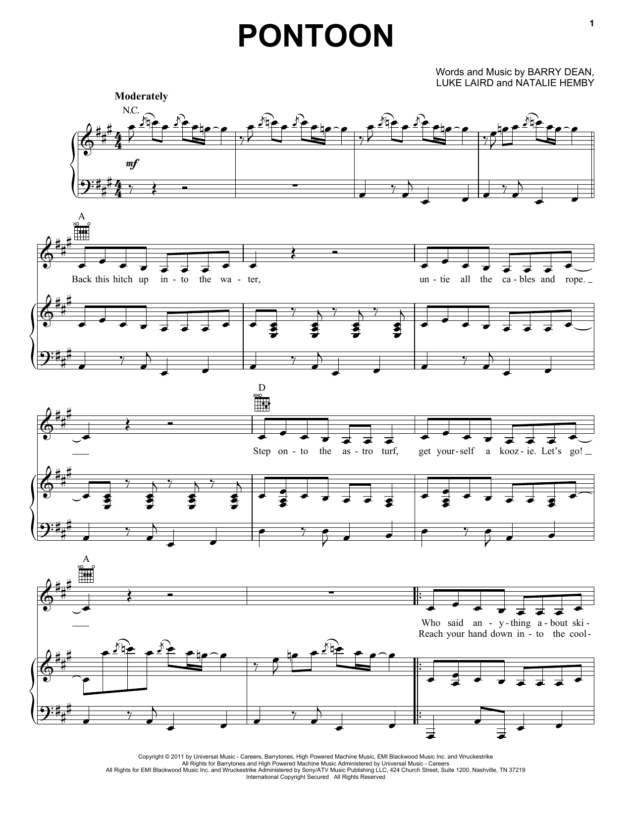 Little Big Town Pontoon Sheet Music Notes & Chords for Easy Piano - Download or Print PDF