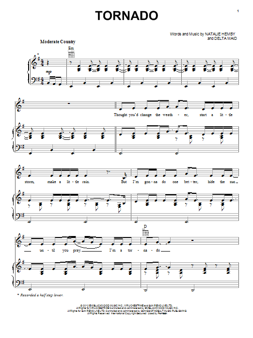 Little Big Town Tornado Sheet Music Notes & Chords for Piano, Vocal & Guitar (Right-Hand Melody) - Download or Print PDF