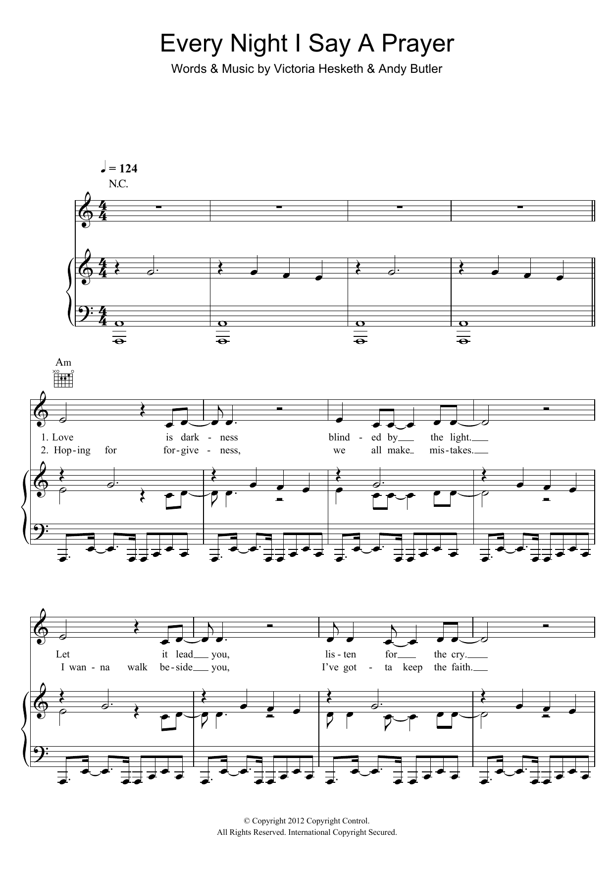 Little Boots Every Night I Say A Prayer Sheet Music Notes & Chords for Piano, Vocal & Guitar (Right-Hand Melody) - Download or Print PDF