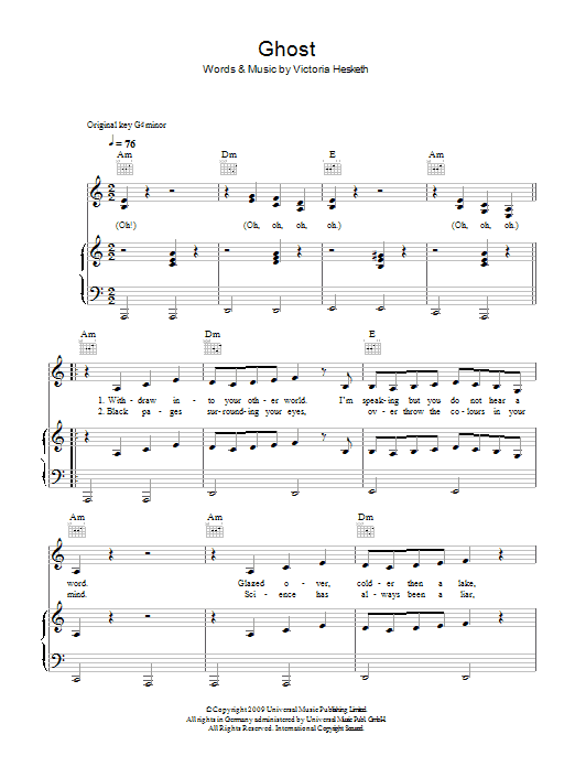 Little Boots Ghost Sheet Music Notes & Chords for Piano, Vocal & Guitar - Download or Print PDF