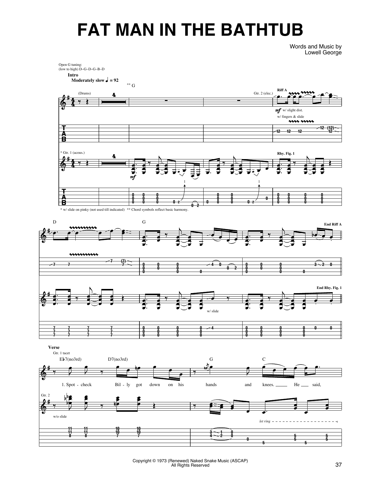 Little Feat Fat Man In The Bathtub Sheet Music Notes & Chords for Guitar Tab - Download or Print PDF