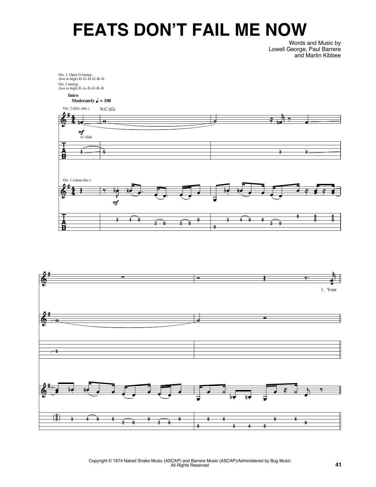 Little Feat Feats Don't Fail Me Now Sheet Music Notes & Chords for Guitar Tab - Download or Print PDF