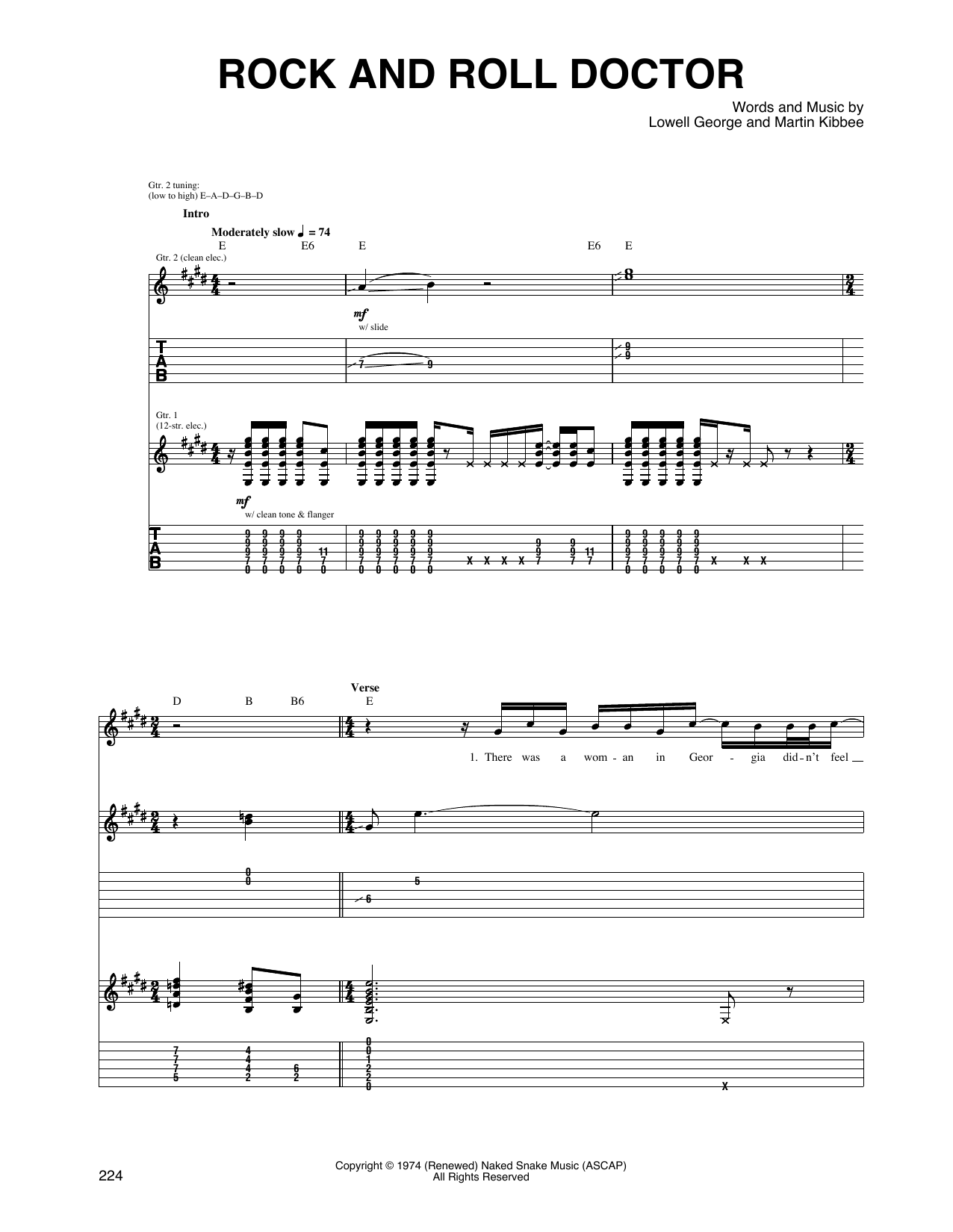 Little Feat Rock And Roll Doctor Sheet Music Notes & Chords for Guitar Tab - Download or Print PDF