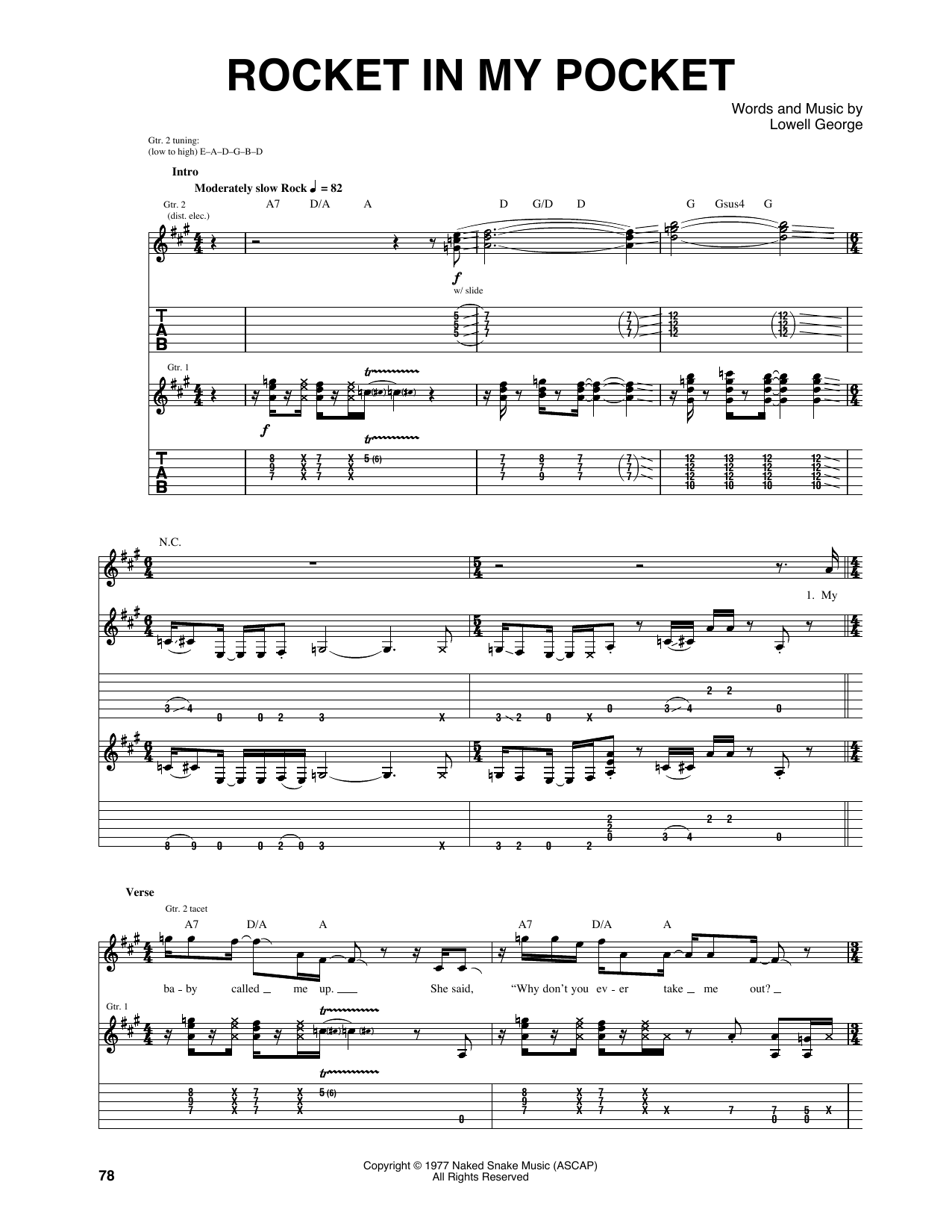 Little Feat Rocket In My Pocket Sheet Music Notes & Chords for Guitar Tab - Download or Print PDF