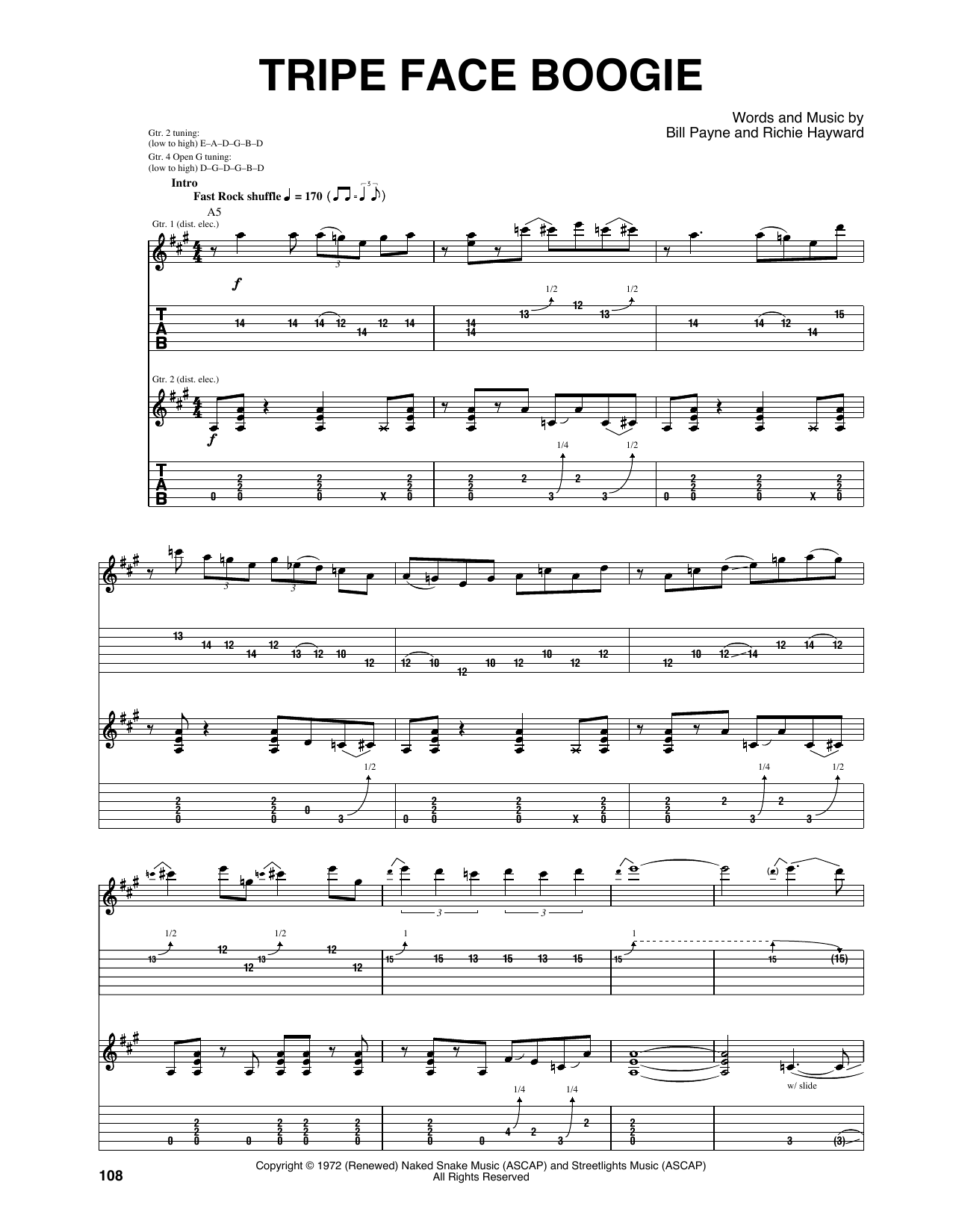 Little Feat Tripe Face Boogie Sheet Music Notes & Chords for Guitar Tab - Download or Print PDF