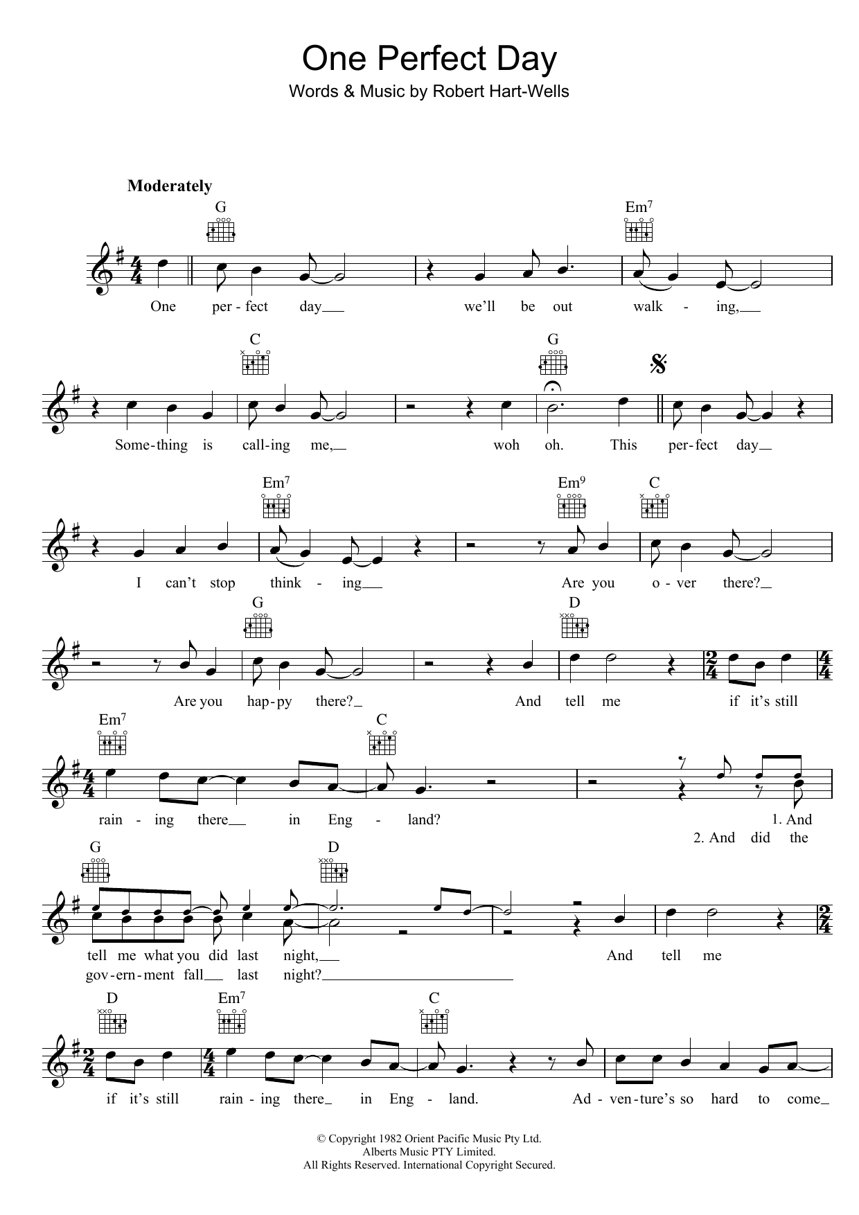 Little Heroes One Perfect Day Sheet Music Notes & Chords for Melody Line, Lyrics & Chords - Download or Print PDF