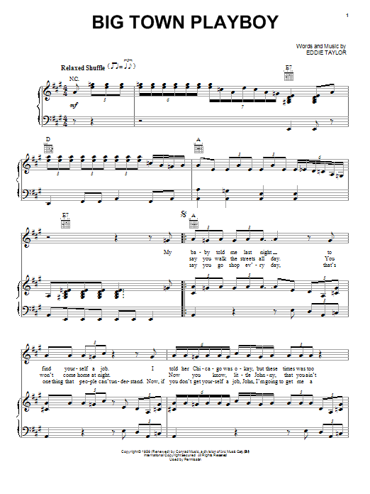 Little Johnny Jones (musical) Big Town Playboy Sheet Music Notes & Chords for Piano, Vocal & Guitar (Right-Hand Melody) - Download or Print PDF