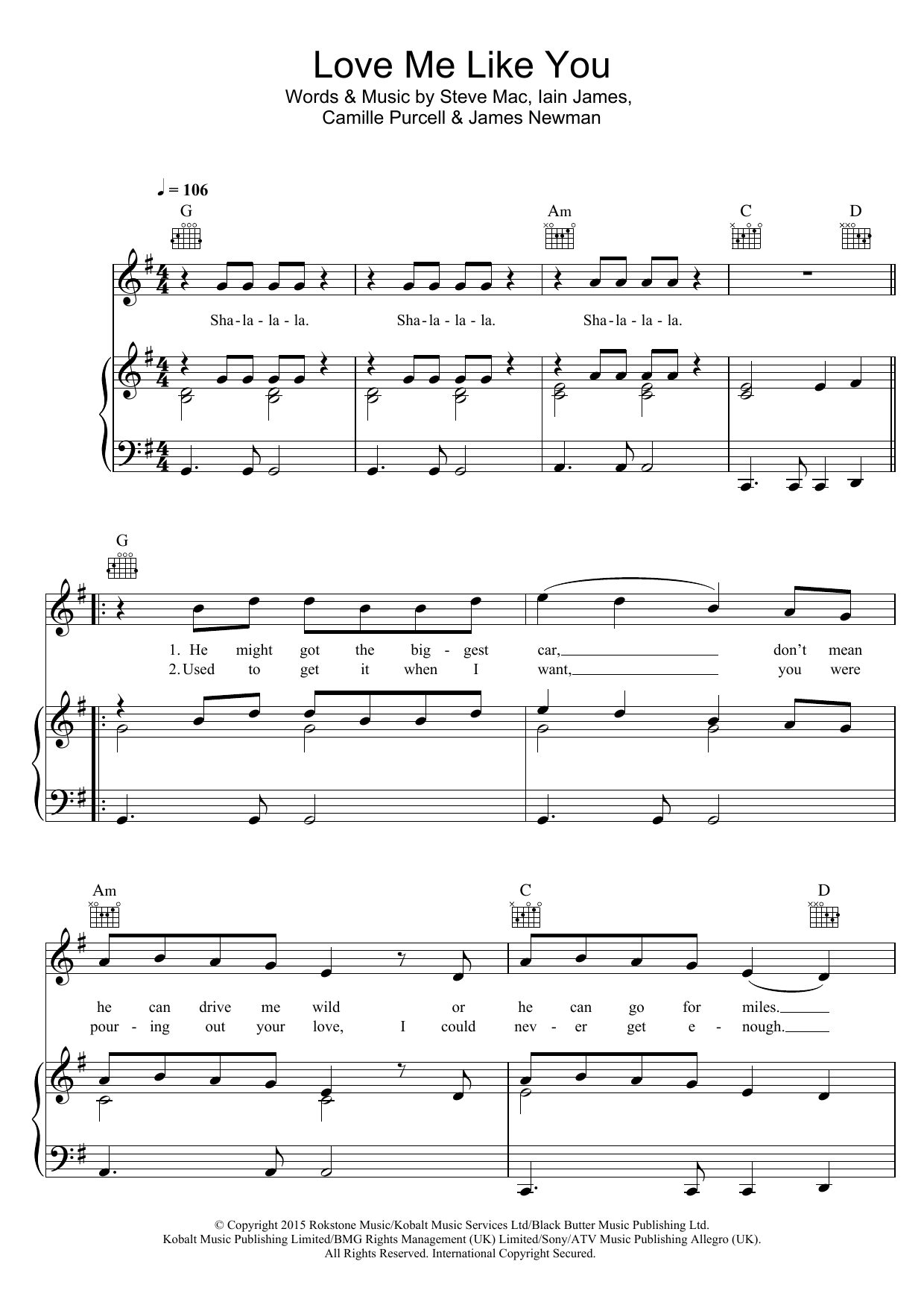 Little Mix Love Me Like You Sheet Music Notes & Chords for Piano, Vocal & Guitar (Right-Hand Melody) - Download or Print PDF