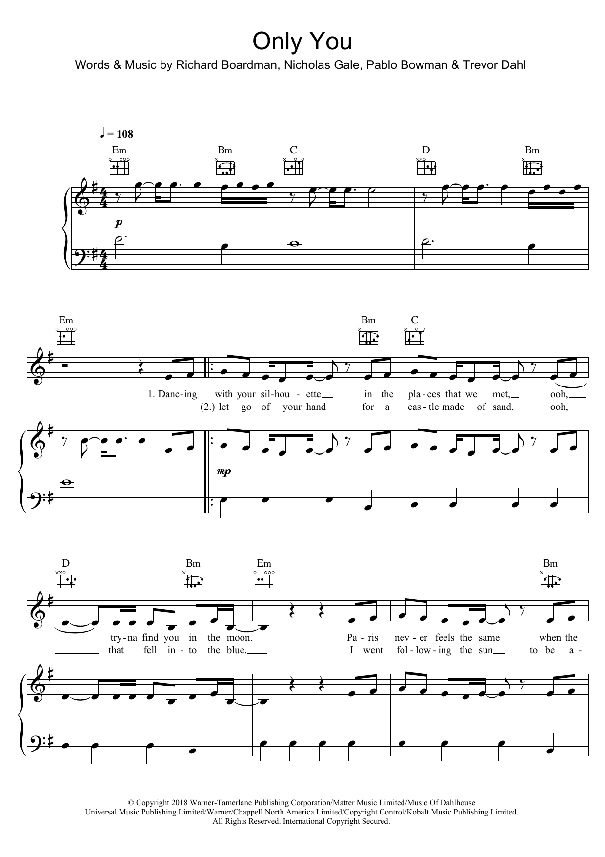 Little Mix Only You Sheet Music Notes & Chords for Piano, Vocal & Guitar (Right-Hand Melody) - Download or Print PDF