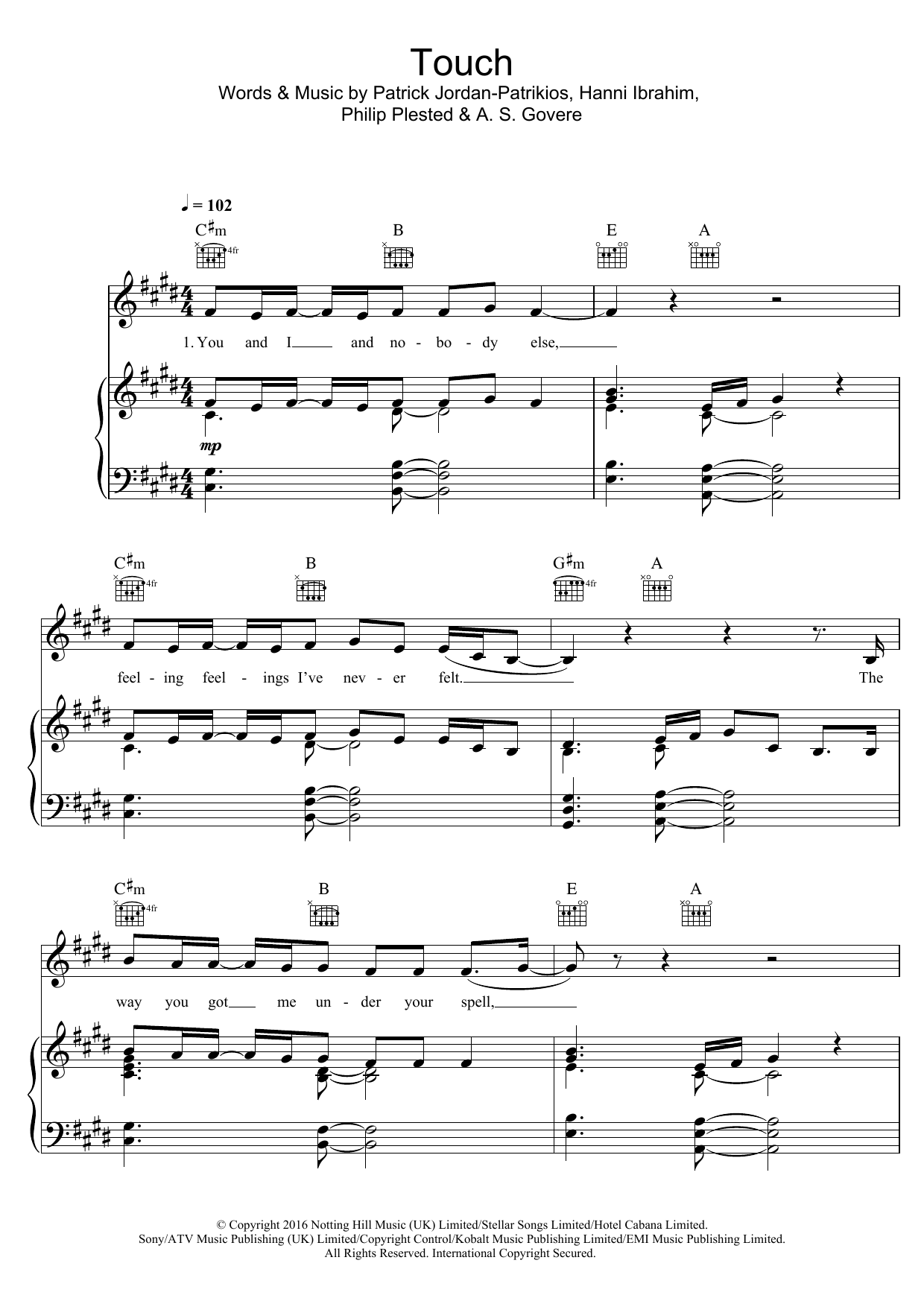 Little Mix Touch Sheet Music Notes & Chords for Piano, Vocal & Guitar (Right-Hand Melody) - Download or Print PDF
