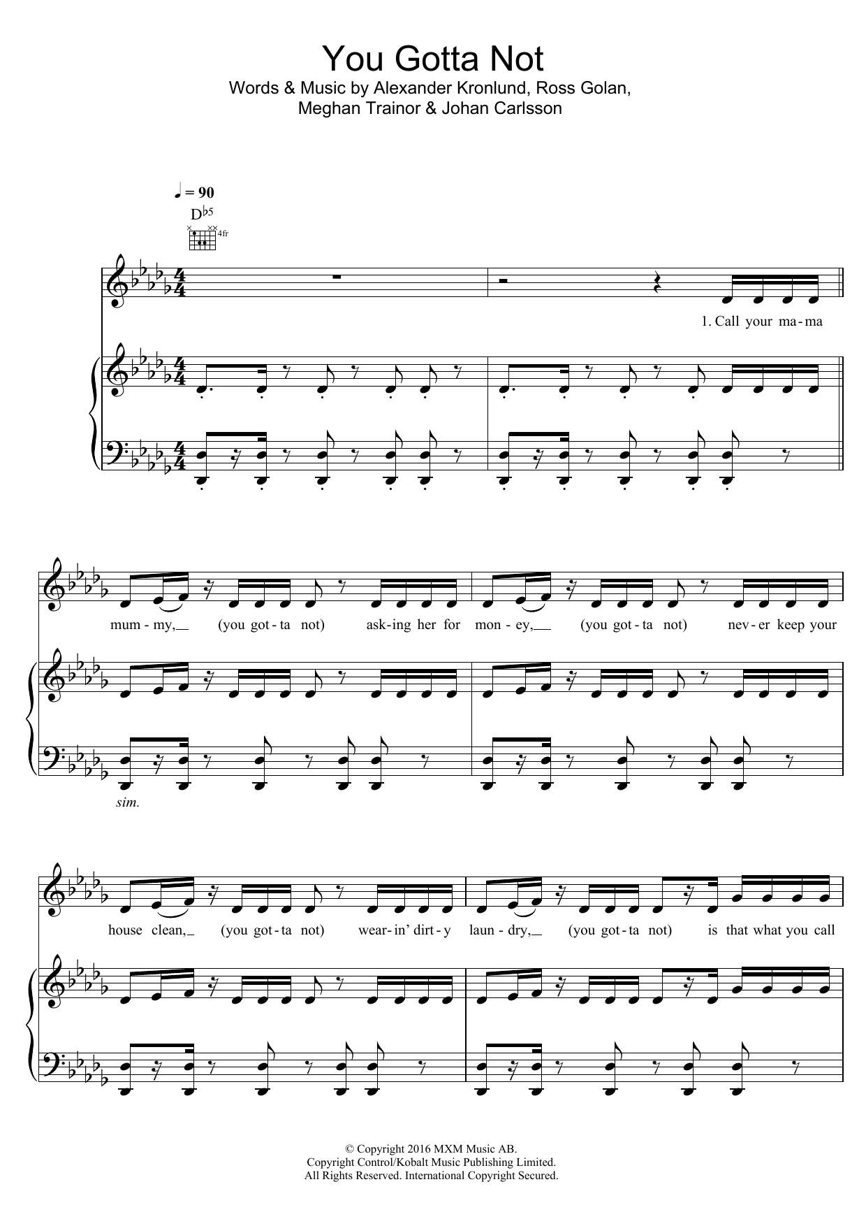 Little Mix You Gotta Not Sheet Music Notes & Chords for Piano, Vocal & Guitar (Right-Hand Melody) - Download or Print PDF