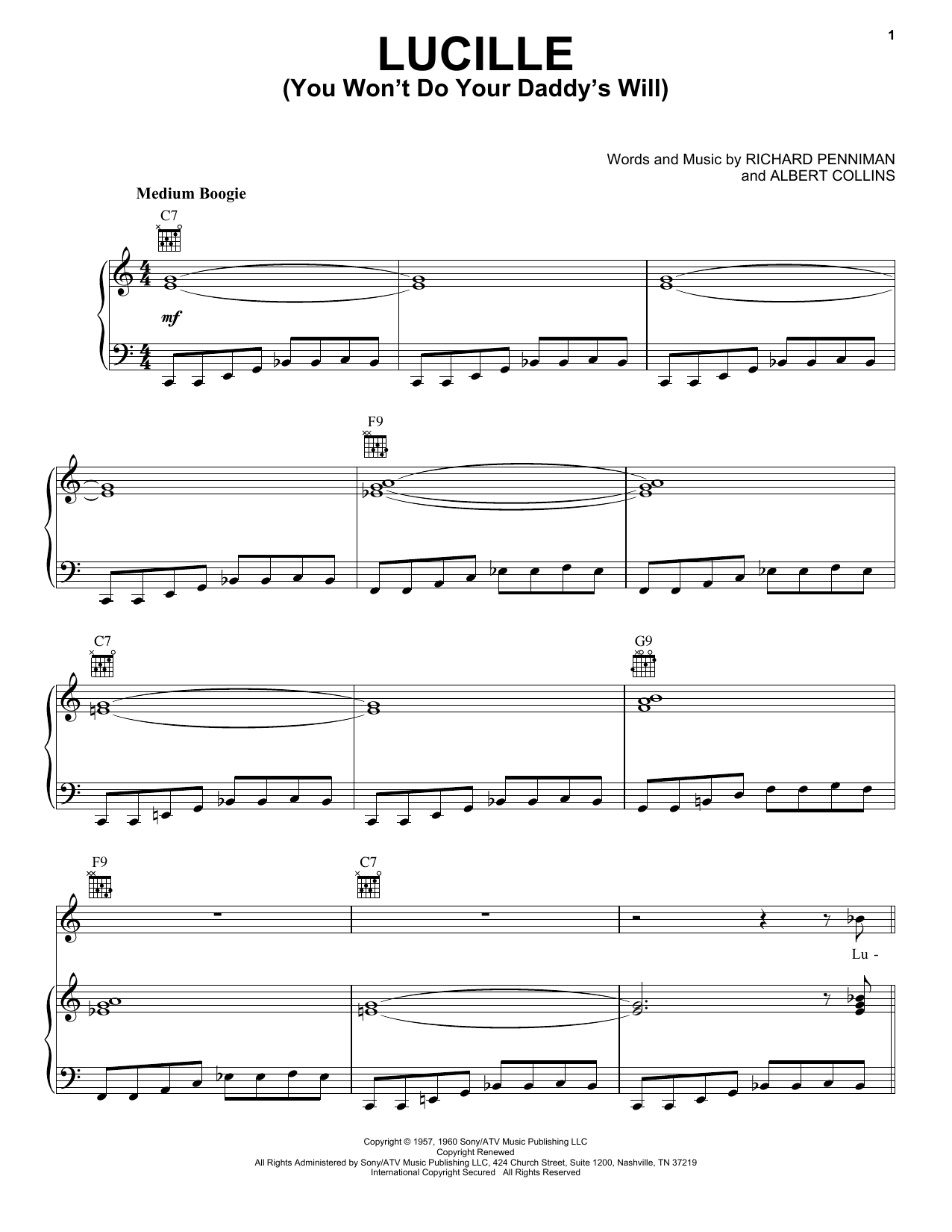 Little Richard Lucille (You Won't Do Your Daddy's Will) Sheet Music Notes & Chords for Melody Line, Lyrics & Chords - Download or Print PDF