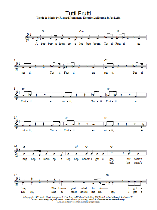 Little Richard Tutti Frutti Sheet Music Notes & Chords for Lyrics & Chords - Download or Print PDF